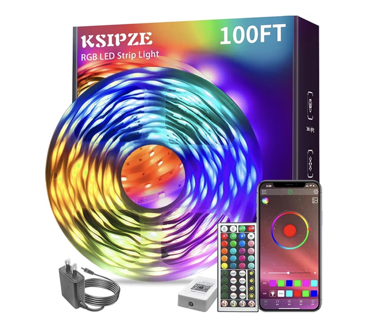 KSIPZE Tira de luces LED RGB de 100 pies